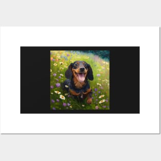 Wildflowers and Dachshund Impressionist Art Print Posters and Art